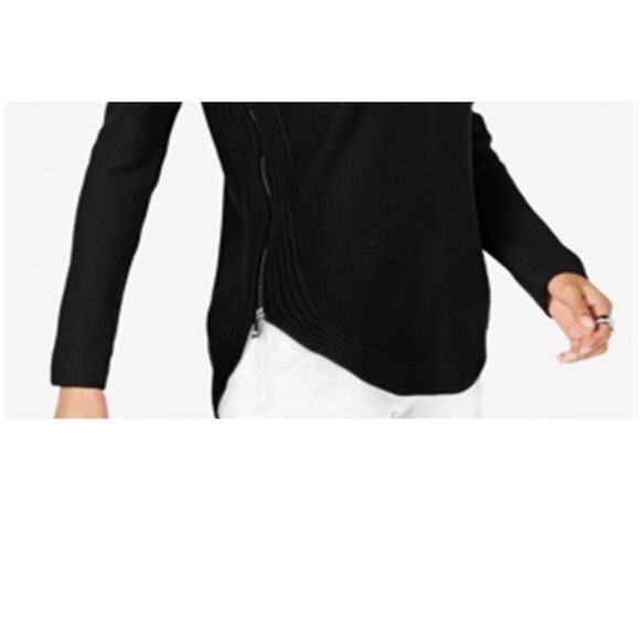 I.N.C International Concepts Waffle Side Zip Pullover Sweater Black 0X - Picture 3 of 5